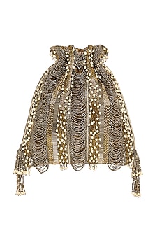 Antique Gold Embroidered Potli With Fringe by Lovetobag-POPULAR PRODUCTS AT STORE