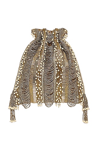 Antique Gold Embroidered Potli With Fringe by Lovetobag