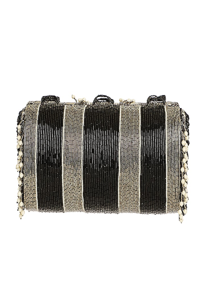 Black Embroidered Flapover Clutch by Lovetobag at Pernia's Pop Up Shop