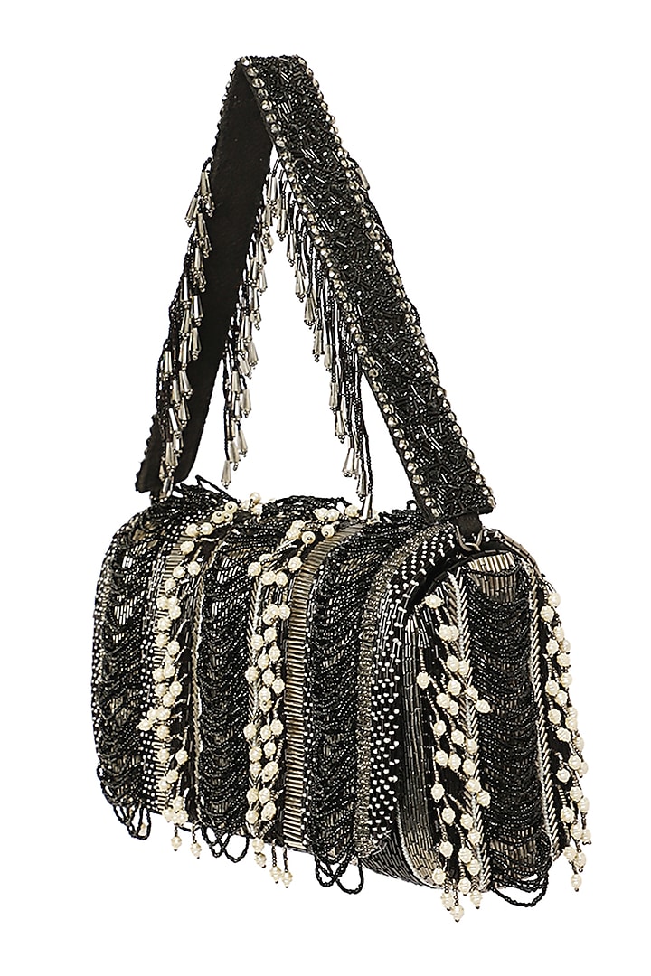 Black Embroidered Flapover Clutch by Lovetobag at Pernia's Pop Up Shop