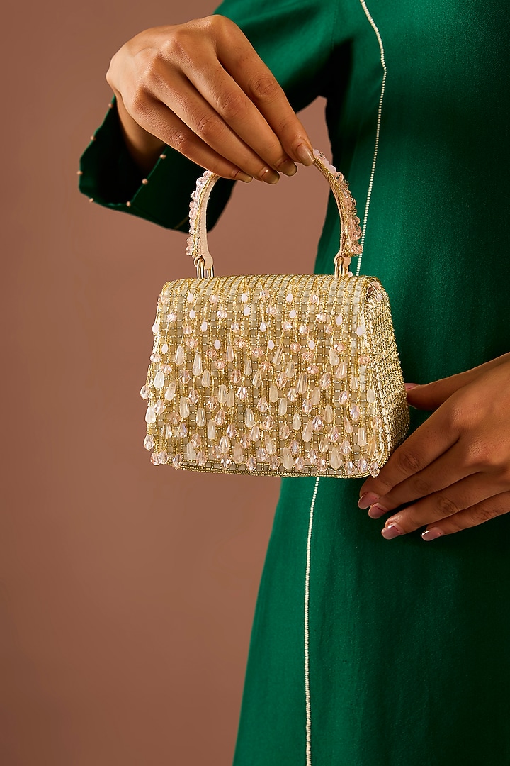 Rose Pink Quartz Satin Hand Embroidered Clutch by Lovetobag at Pernia's Pop Up Shop