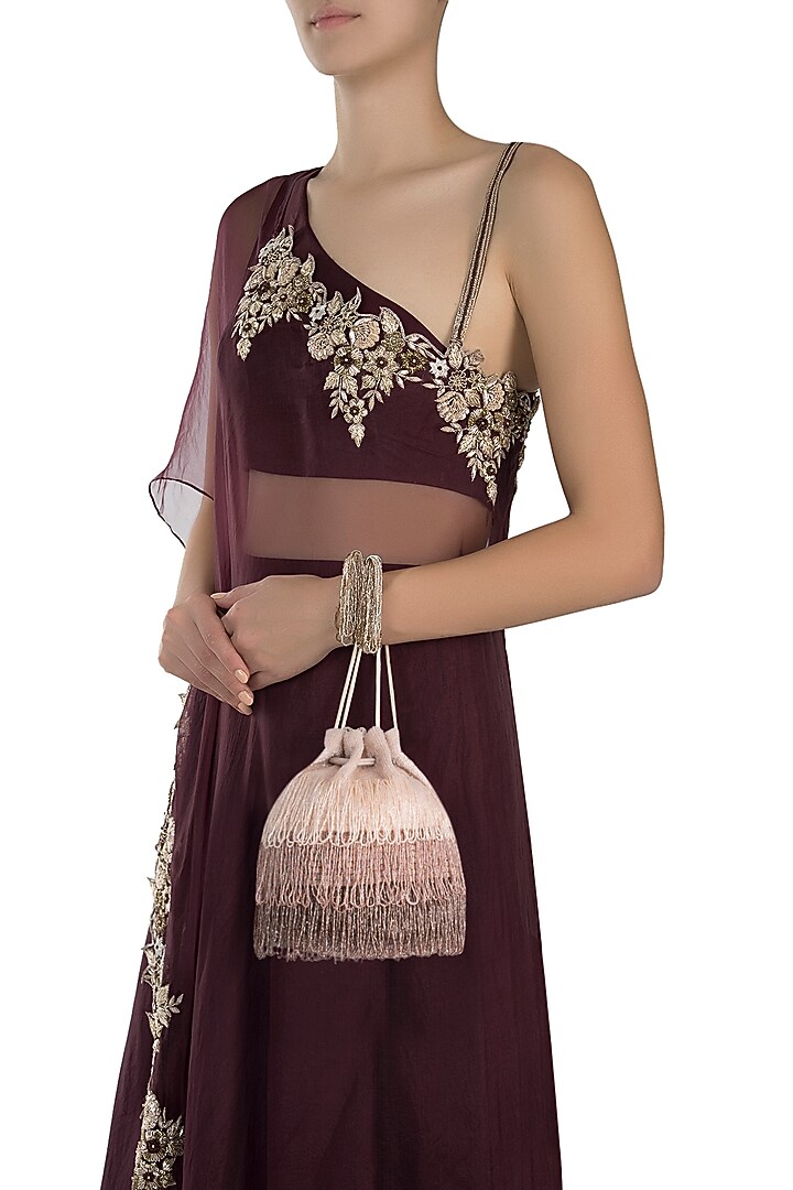 Nude embroidered pouch by Lovetobag at Pernia's Pop Up Shop