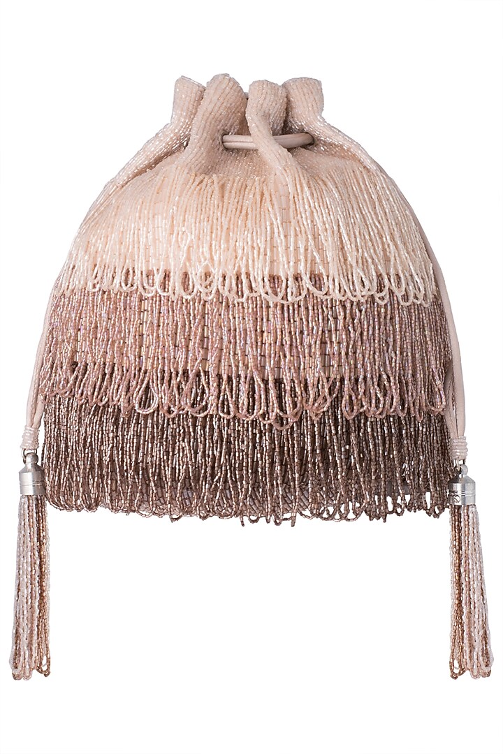 Nude embroidered pouch by Lovetobag at Pernia's Pop Up Shop