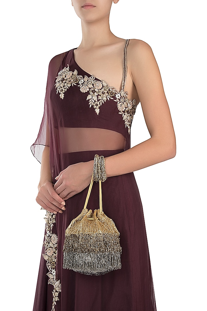 Gold embroidered pouch by Lovetobag at Pernia's Pop Up Shop