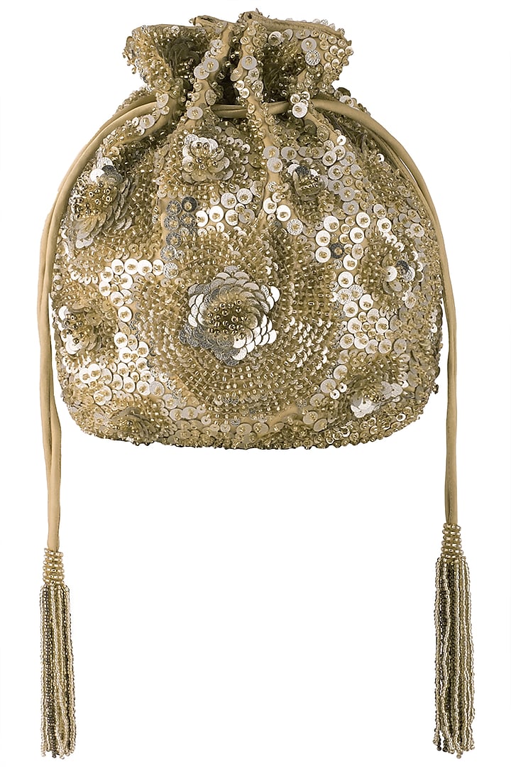 Gold embroidered glass bead pouch by Lovetobag at Pernia's Pop Up Shop