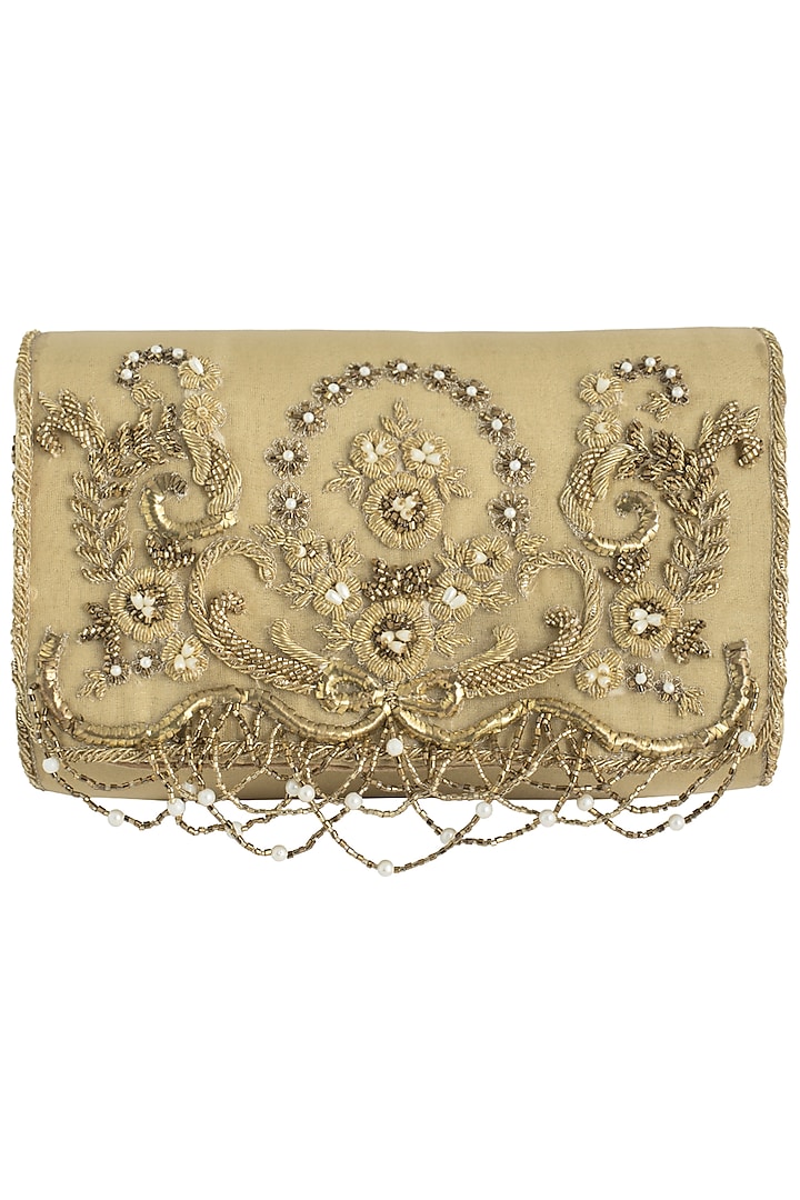 Gold embroidered pearl drop clutch by Lovetobag