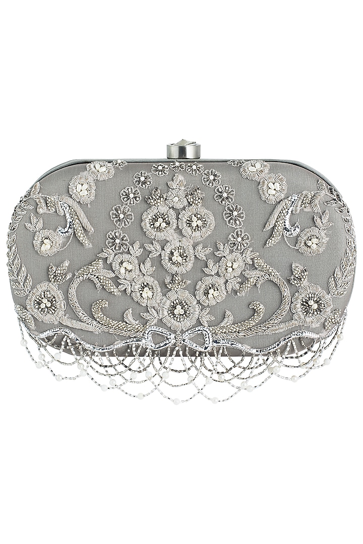 Grey embroidered clutch by Lovetobag