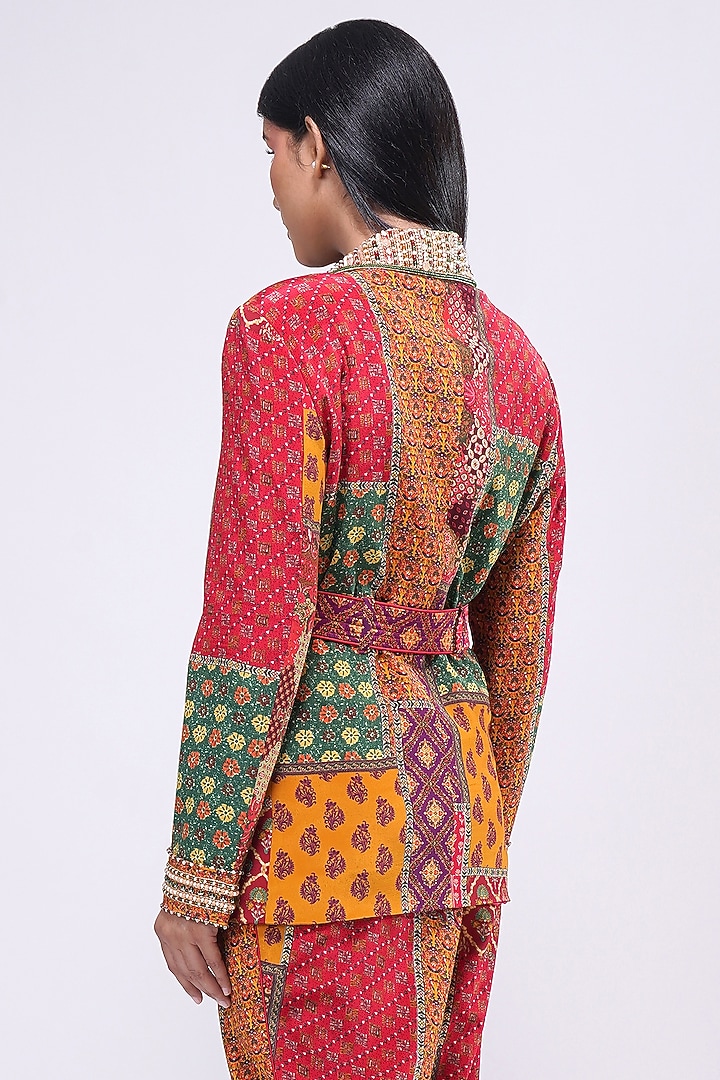 Multi-Colored Crepe Printed & Embellished Blazer by Lovetobag Apparel at Pernia's Pop Up Shop