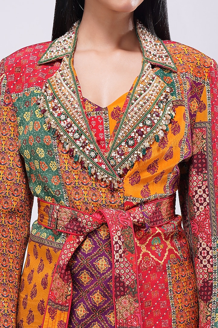 Multi-Colored Crepe Printed & Embellished Blazer by Lovetobag Apparel at Pernia's Pop Up Shop