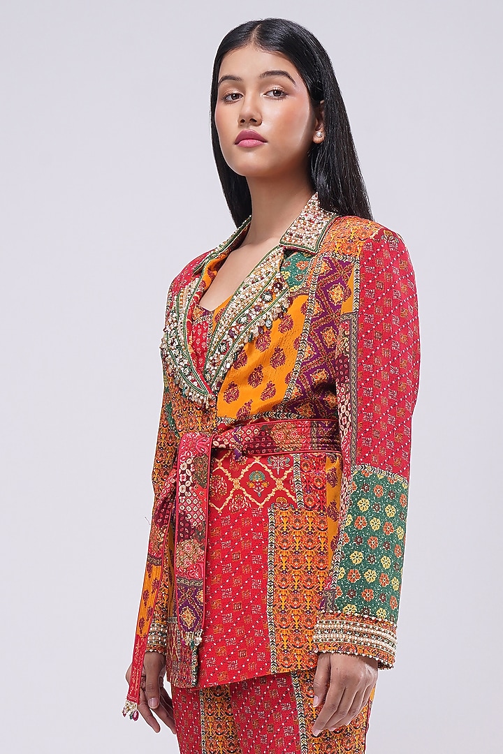 Multi-Colored Crepe Printed & Embellished Blazer by Lovetobag Apparel at Pernia's Pop Up Shop