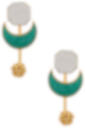 Gold Plated Crescent Green Stone Earrings by Trupti Mohta