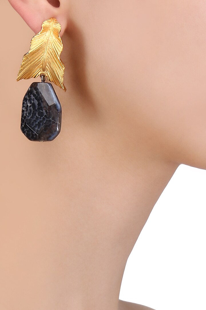 Gold plated textured leaf drop earrings available only at Pernia's Pop Up Shop.