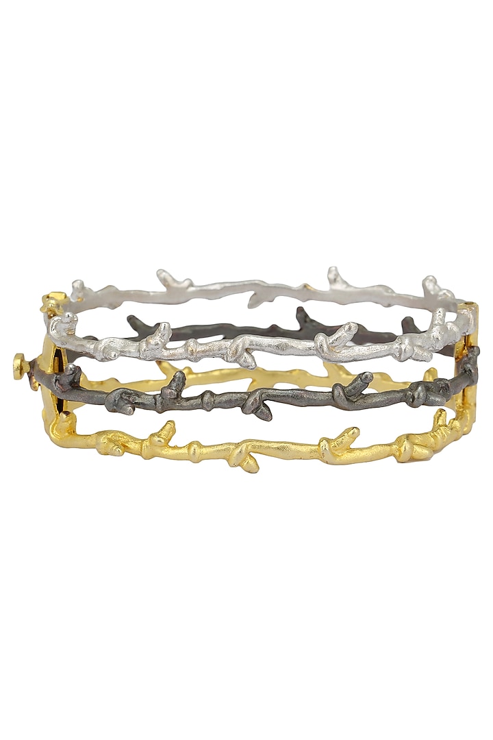 Gold Plated Textured Bracelet by Trupti Mohta