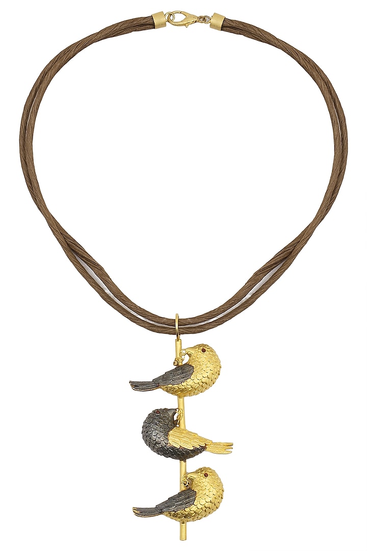 Gold Plated Bird Motif Drop Necklace by Trupti Mohta