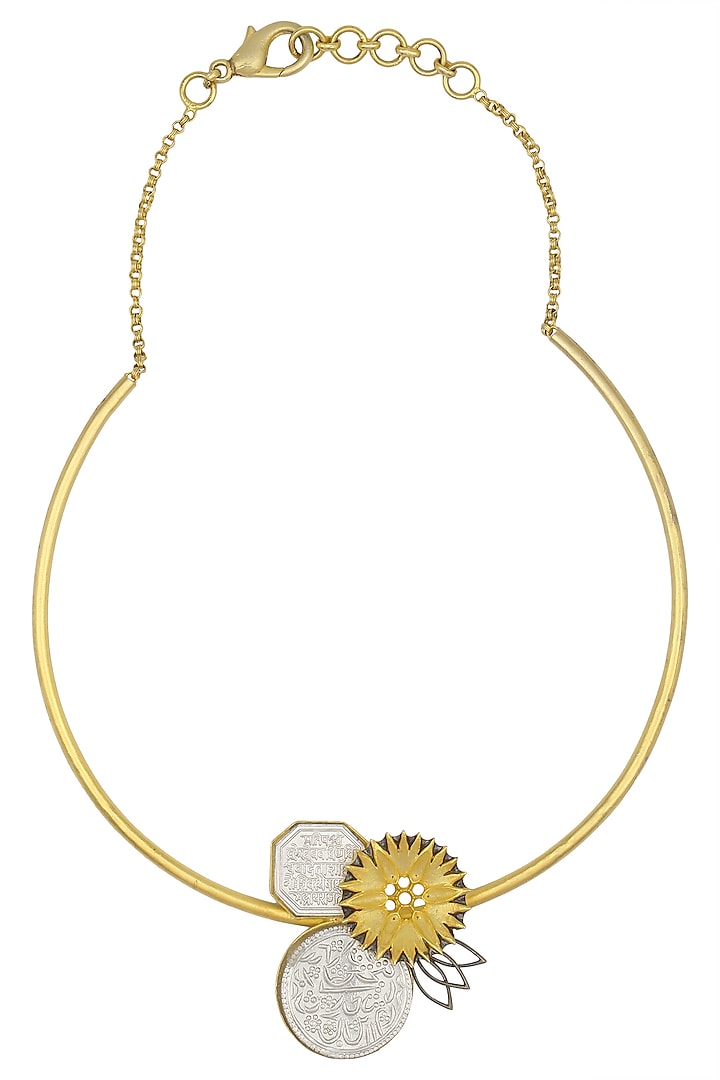 Gold Plated Abstract Disc Choker Necklace by Trupti Mohta