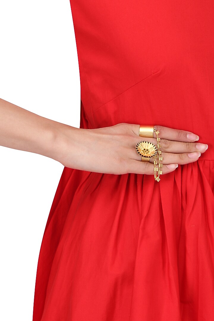 Gold plated double finger spike disc ring available only at Pernia's Pop Up Shop.