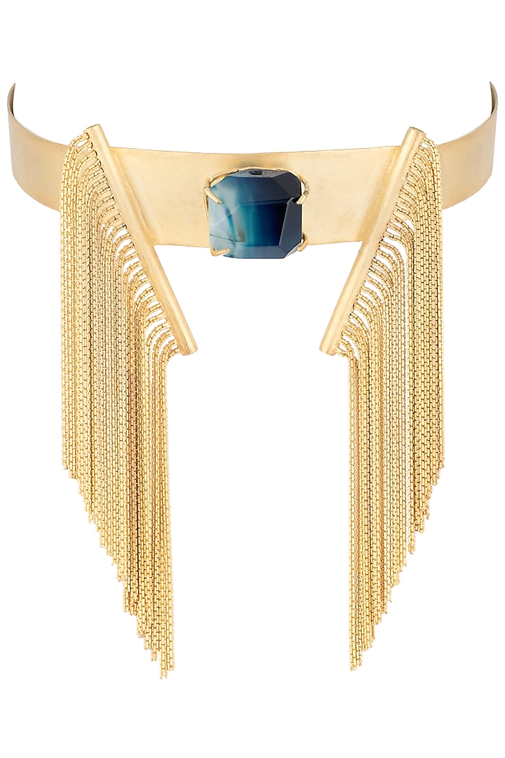 Gold plated blue stone choker necklace by Trupti Mohta