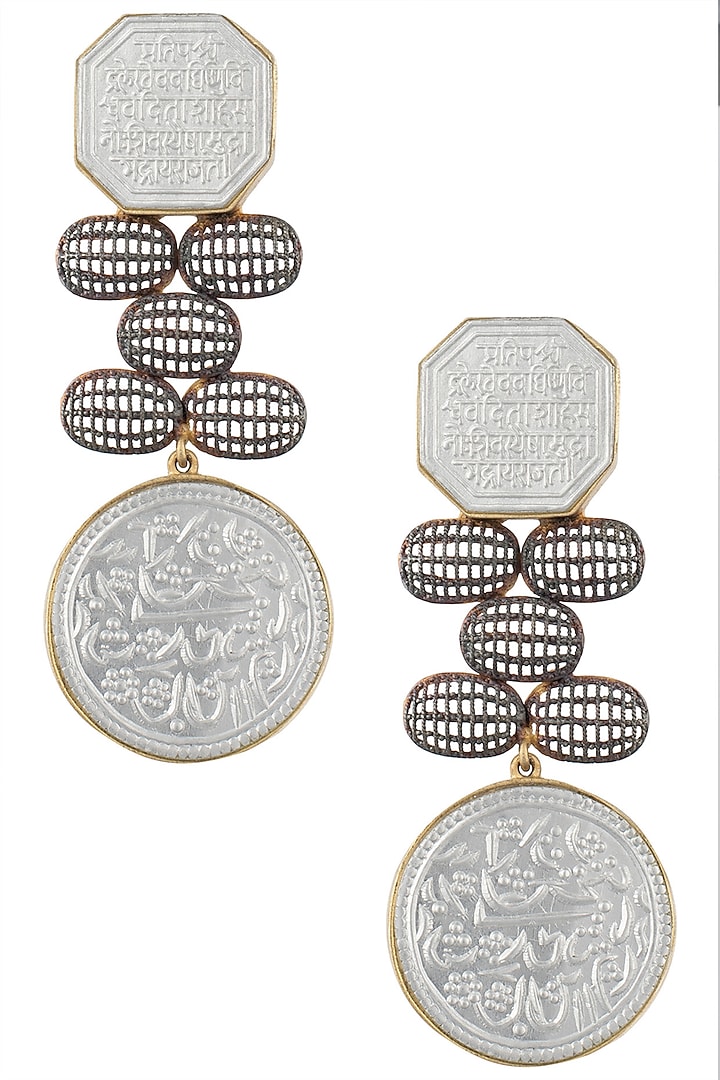 Gold Plated Silver and Black Geometric Earrings by Trupti Mohta