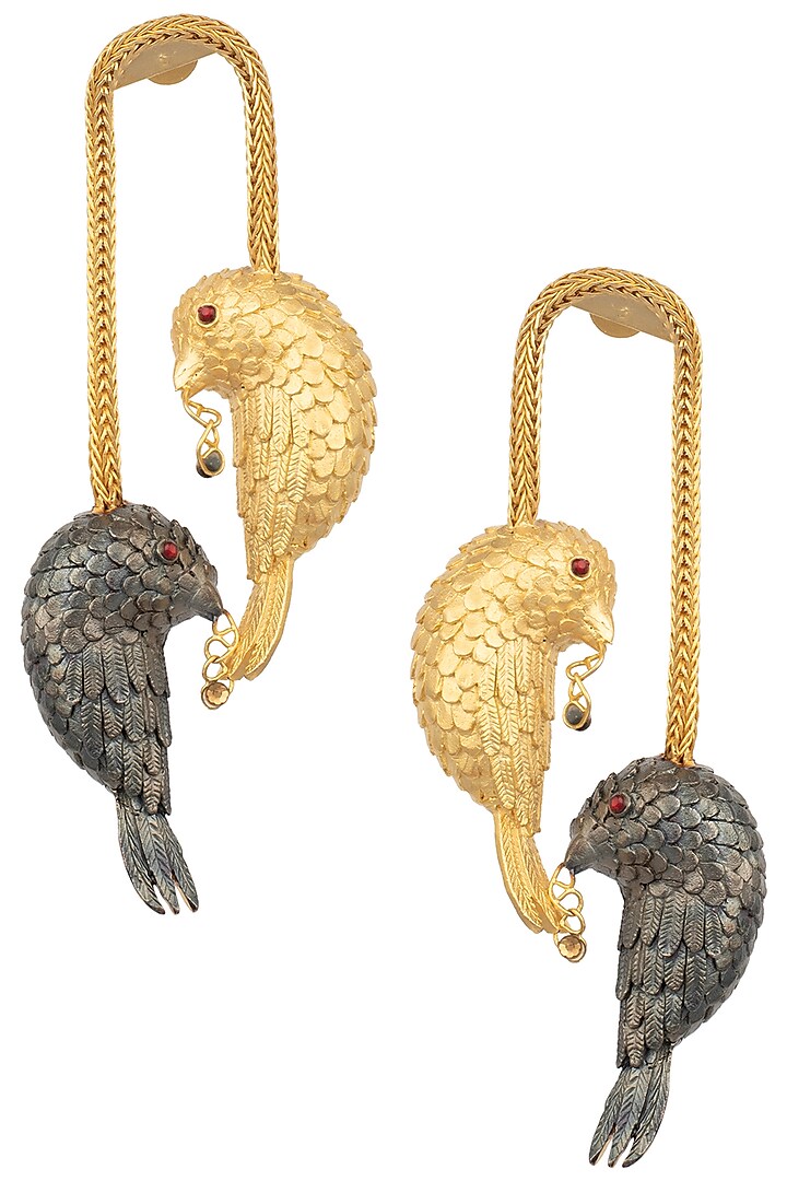 Gold Plated 2 Bird Motif Earrings by Trupti Mohta