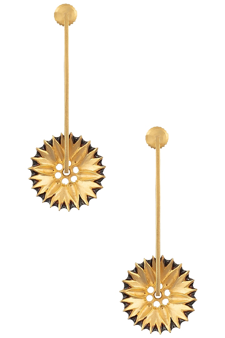 Gold Plated Spike Floral Motif Earrings by Trupti Mohta