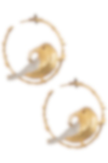 Gold Plated Bird Motif Inset Hoop Earrings by Trupti Mohta