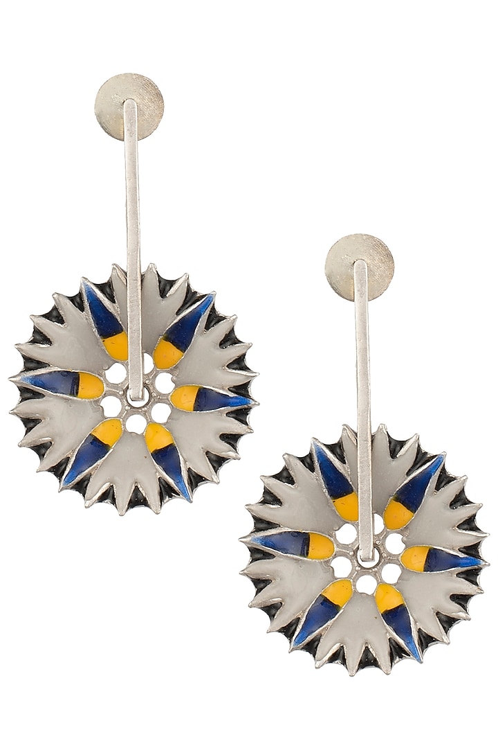 Silver Plated Spike Floral Motif Meena Earrings by Trupti Mohta