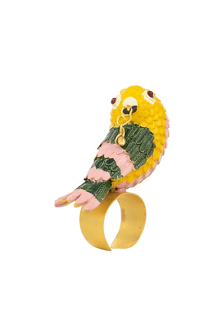 Gold Plated Meena Work Bird Motif Ring by Trupti Mohta