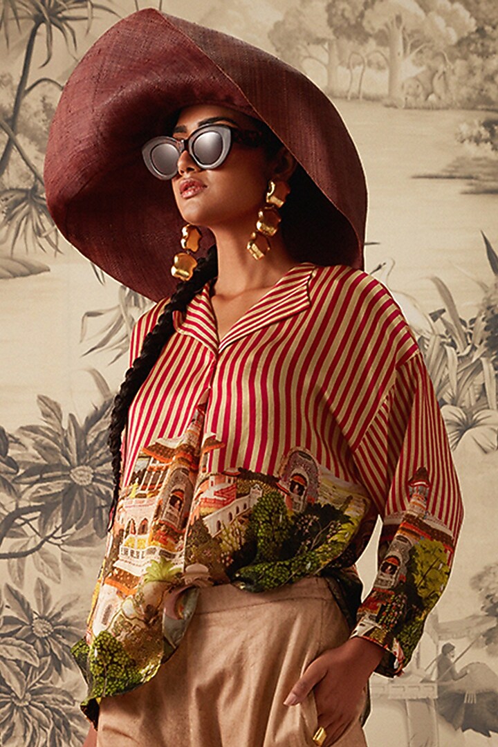 Beige Striped Printed Tunic Set by Kalista at Pernia's Pop Up Shop