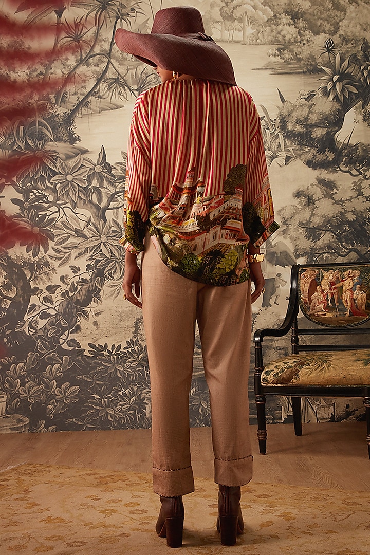 Beige Striped Printed Tunic Set by Kalista at Pernia's Pop Up Shop