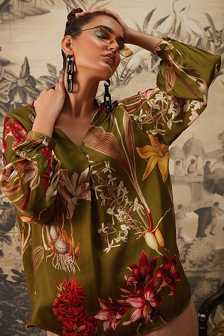 Olive Green Printed Tunic Set by Kalista at Pernia's Pop Up Shop