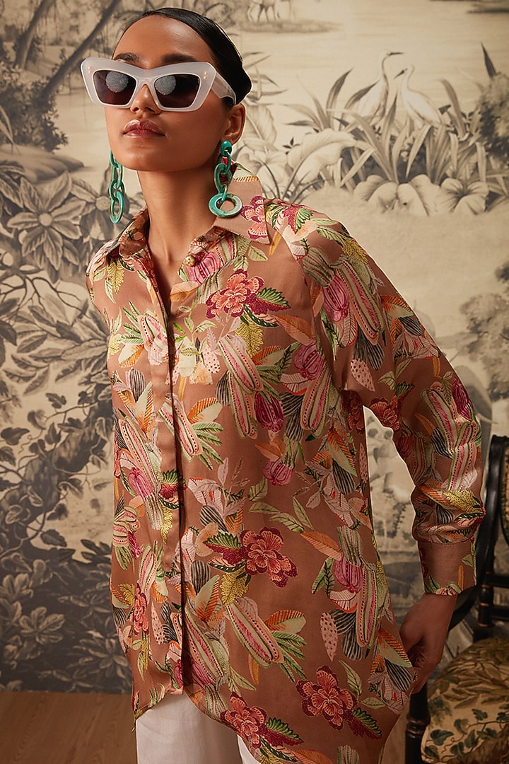 Brown Printed Tunic Set by Kalista at Pernia's Pop Up Shop