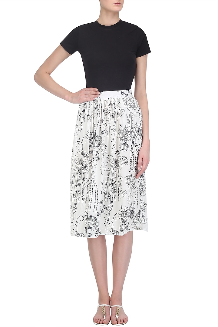 White cactus print gather skirt available only at Pernia's Pop Up Shop.