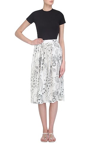 White Cactus Print Gather Skirt by Little Things Studio