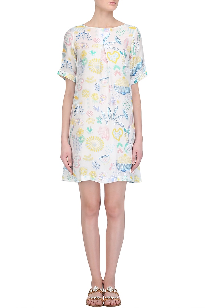 White printed front pleated dress available only at Pernia's Pop Up Shop.