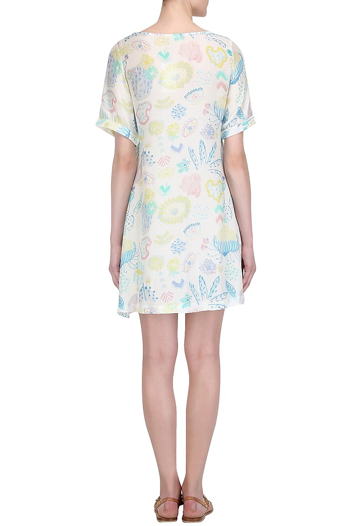 White printed front pleated dress available only at Pernia's Pop Up Shop.