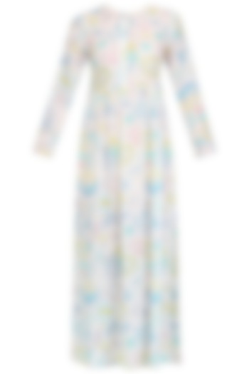 White Printed Long Maxi Dress by Little Things Studio