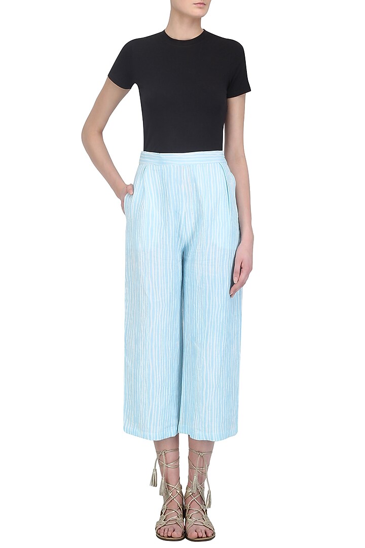 Blue pinstriped classic culouttes available only at Pernia's Pop Up Shop.