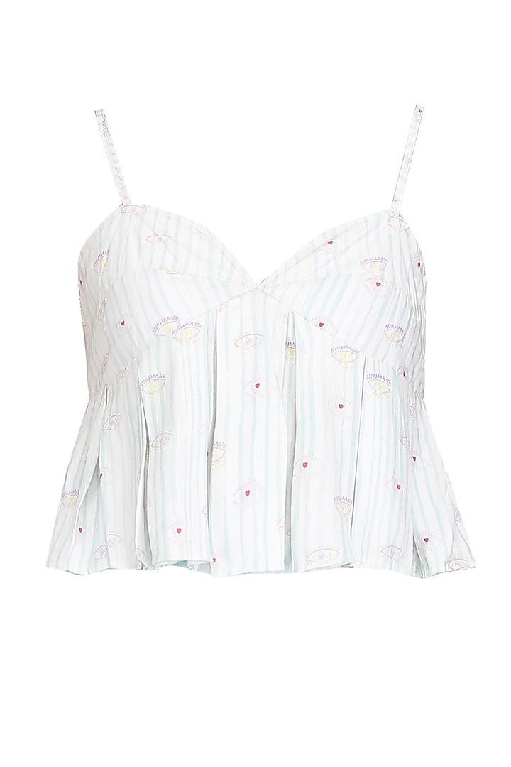 White Printed Strappy Peplum Top by Little Things Studio
