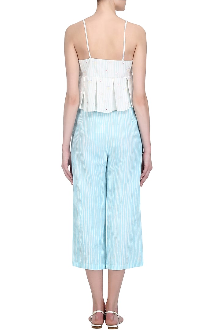 White printed strappy peplum top available only at Pernia's Pop Up Shop.