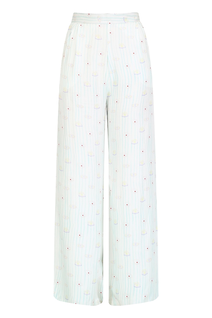 White Printed High Waisted Pants by Little Things Studio