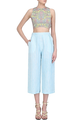 Grey and Pastel Hues Embroidered Crop Top by Little Things Studio