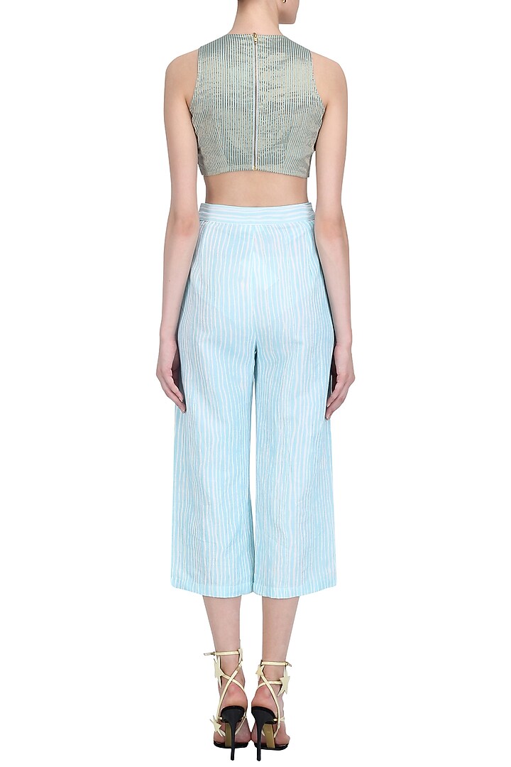 Grey and pastel hues embroidered crop top available only at Pernia's Pop Up Shop.