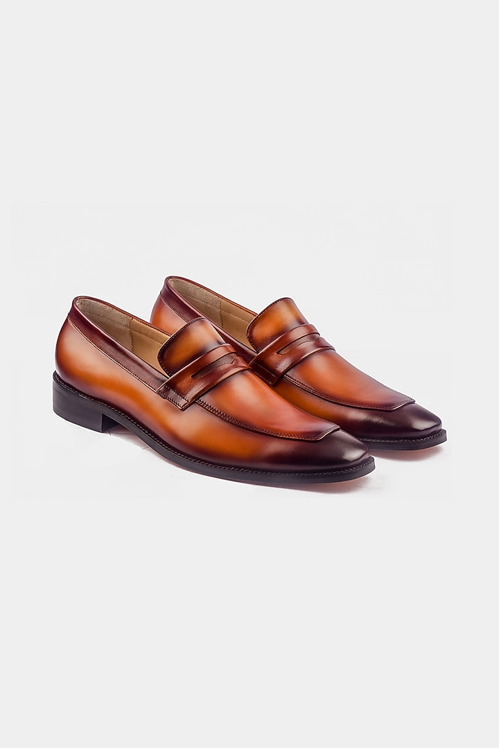 Brown Hand Painted Loafers by Luxuro Formello at Pernia's Pop Up Shop