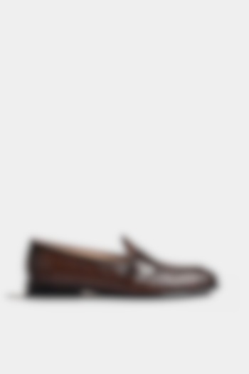 Brown Line Textured Loafers by Luxuro Formello