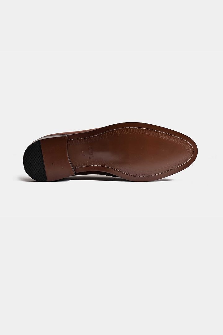 Brown Line Textured Loafers by Luxuro Formello at Pernia's Pop Up Shop