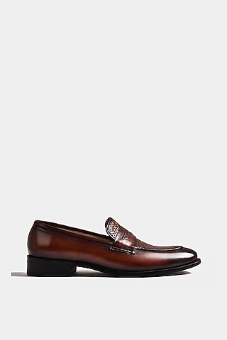 Brown Hand Woven Loafers by Luxuro Formello