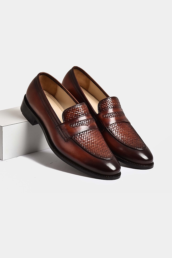 Brown Hand Woven Loafers by Luxuro Formello at Pernia's Pop Up Shop
