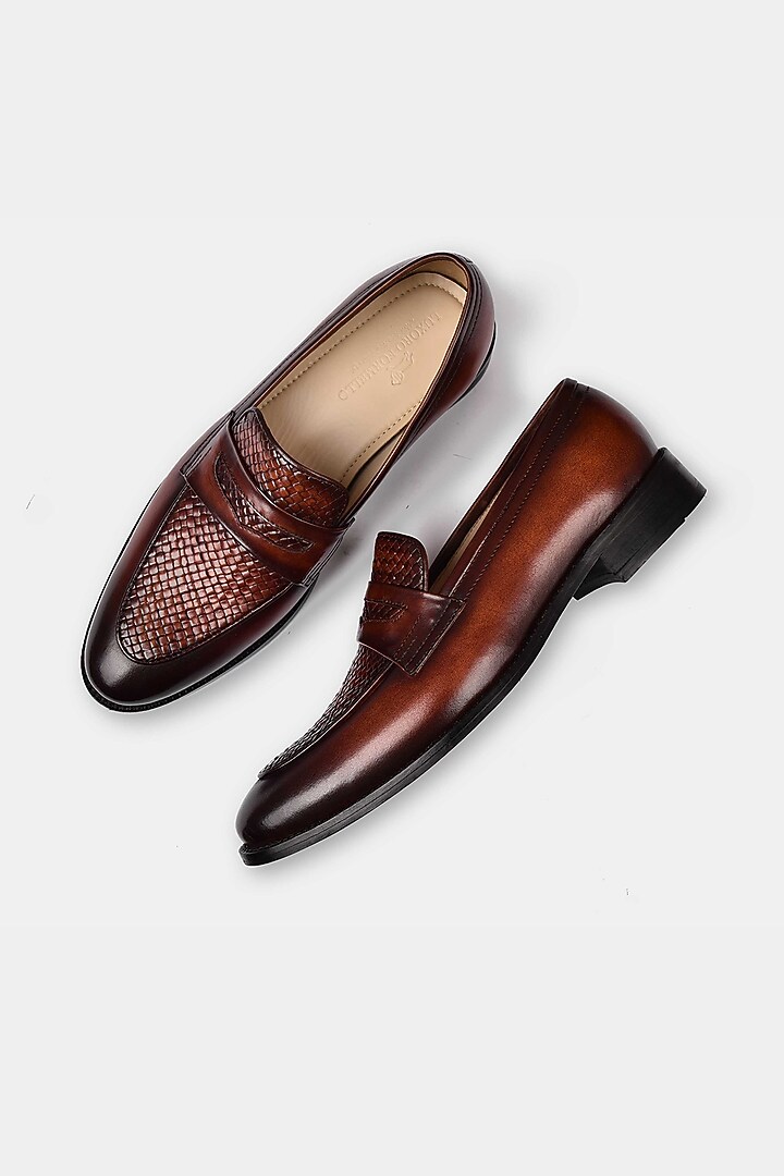Brown Hand Woven Loafers by Luxuro Formello at Pernia's Pop Up Shop