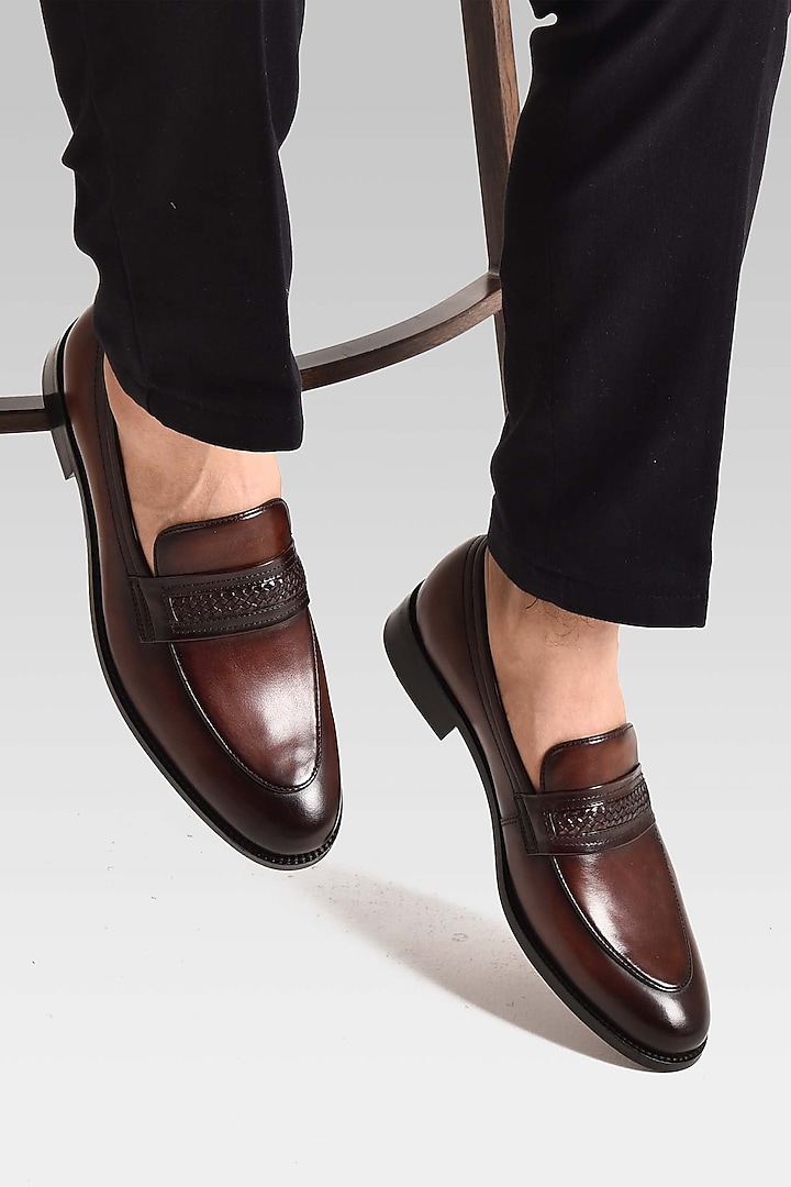 Brown Hand-Weaved Loafers by Luxuro Formello at Pernia's Pop Up Shop
