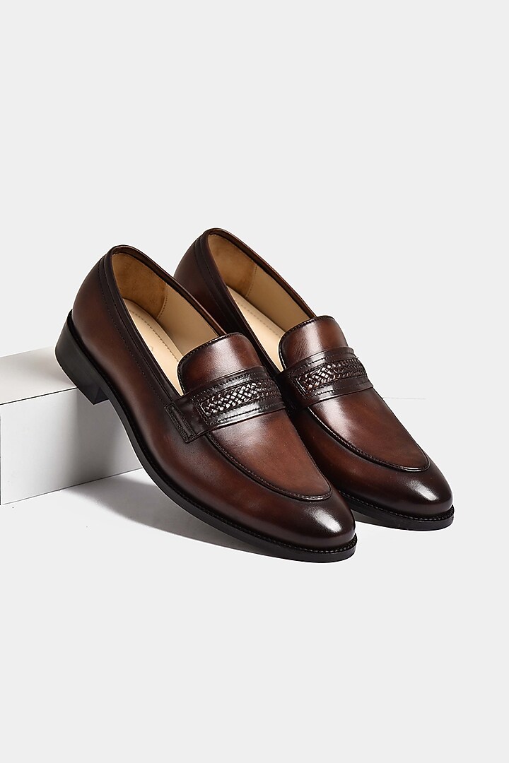 Brown Hand-Weaved Loafers by Luxuro Formello at Pernia's Pop Up Shop